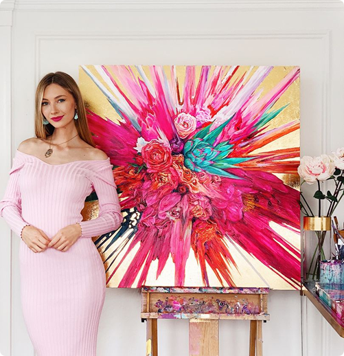 Artist with colorful artwork